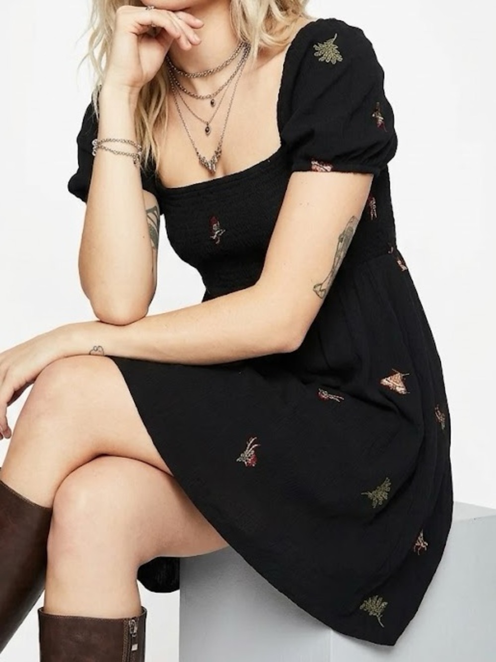 Disturbia Copia Moth Embroidered Puff Sleeve Mini Dress 10